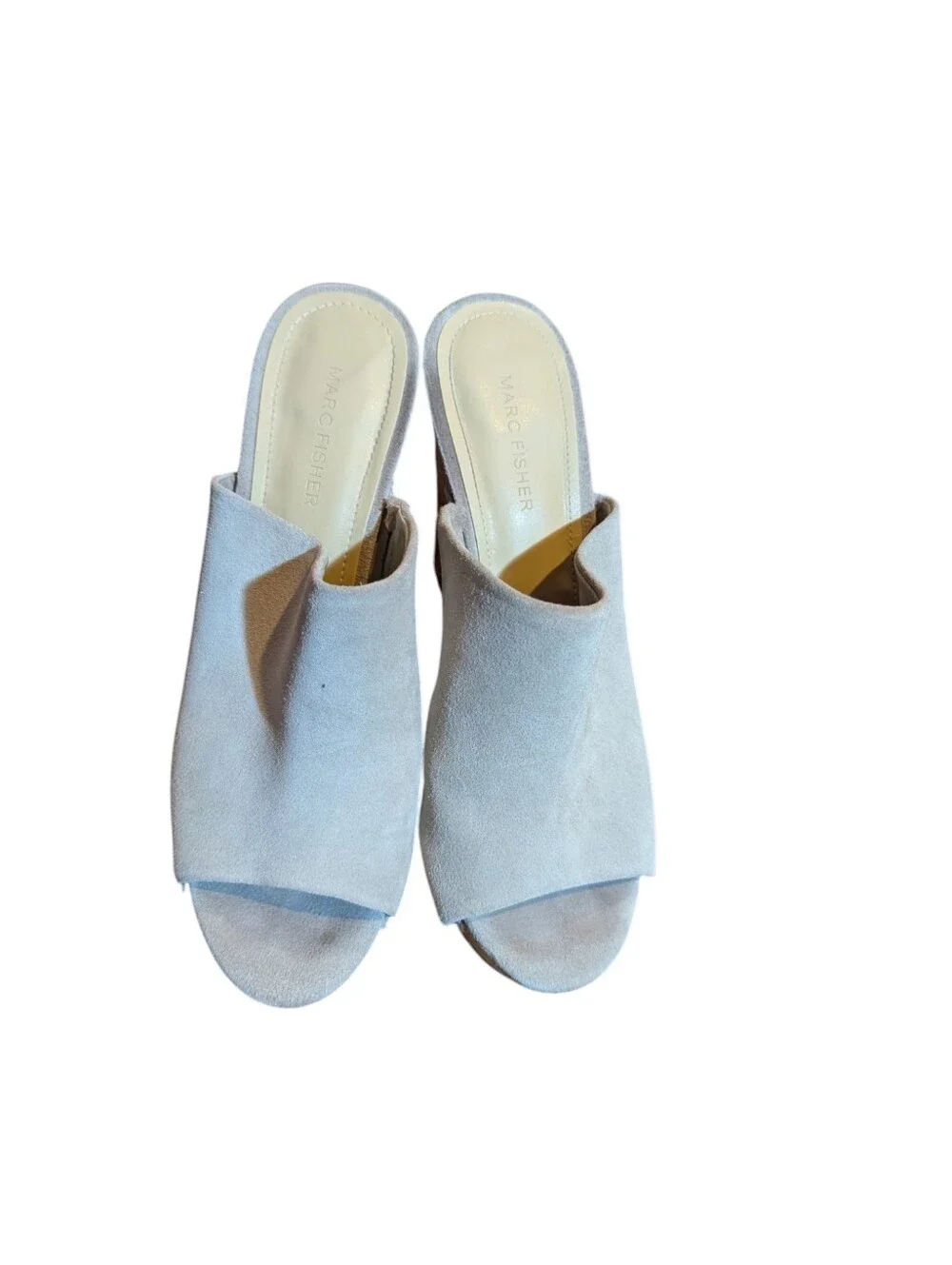 Marc Fisher Nude Cream Nubuck Suede Cork Hi Wedge Coastal  Slides Sz 9.5